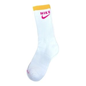 Nike White and Yellow Athletic Crew Socks Medium